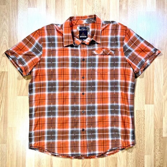 prAna Button Up Hiking Shirt (Men’s Size L) • Organic Cotton • Orange • Slim Fit - Picture 1 of 5